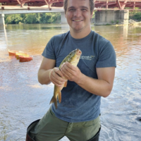 Daniel Ringrose helps categorize fish in the St. Joseph River.